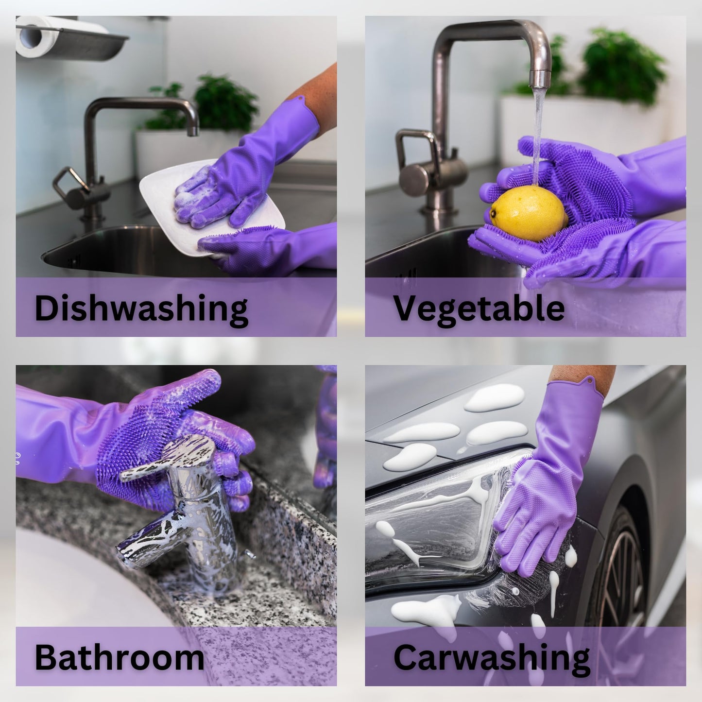 Bubble Hands Dog Washing Gloves with Bristle Scrubbers, Reusable Silicone Gloves Ideal for Pet Bathing, Massaging & Grooming (Purple)