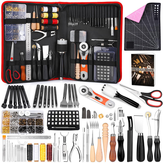 IMZAY 415 PCS Leather Working Kit, Leather Tool Kit, Leather Crafting Kit with Leather Working Tools Punching Sewing Stamping Sanding Tools for Leather Working Professional