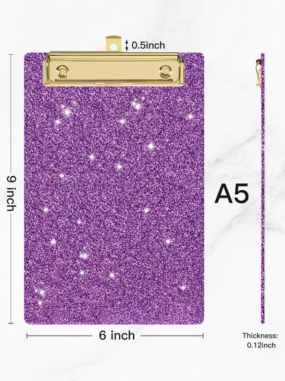 Acrylic Clipboards, Fashion Glitter Clipboard, Size 6" x 9", Cute Confetti Clipboards for Women, Desk Office Supplies and Accessories.Purple