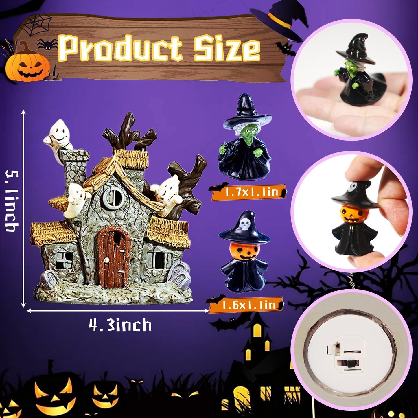 Warmtree Halloween Villages Decoration, Halloween Ghost House Resin Statue Ghosts Figurine Witch Decor for Table Outdoors Indoor Home Party Decor,5 Inch