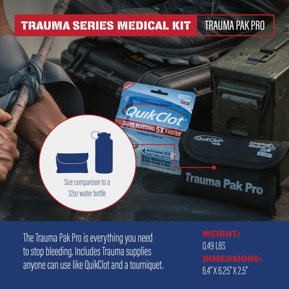 Adventure Medical Kits Trauma Pak Pro with Quikclot & Trauma Tourniquet - First Aid Emergency Kit with Tourniquet, QuikClot Flexible Gauze, Nitrile Gloves & More - Stops Bleeding Fast with Kaolin
