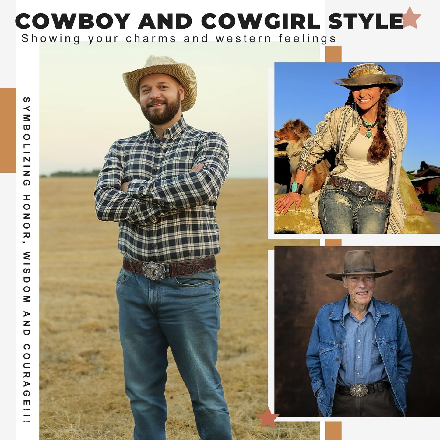 BELTROAD Western Leather Buckle Belt for Men Women Cowboy Cowgirl Mens Leather Belt for Jeans Christmas Men's Belt Gifts