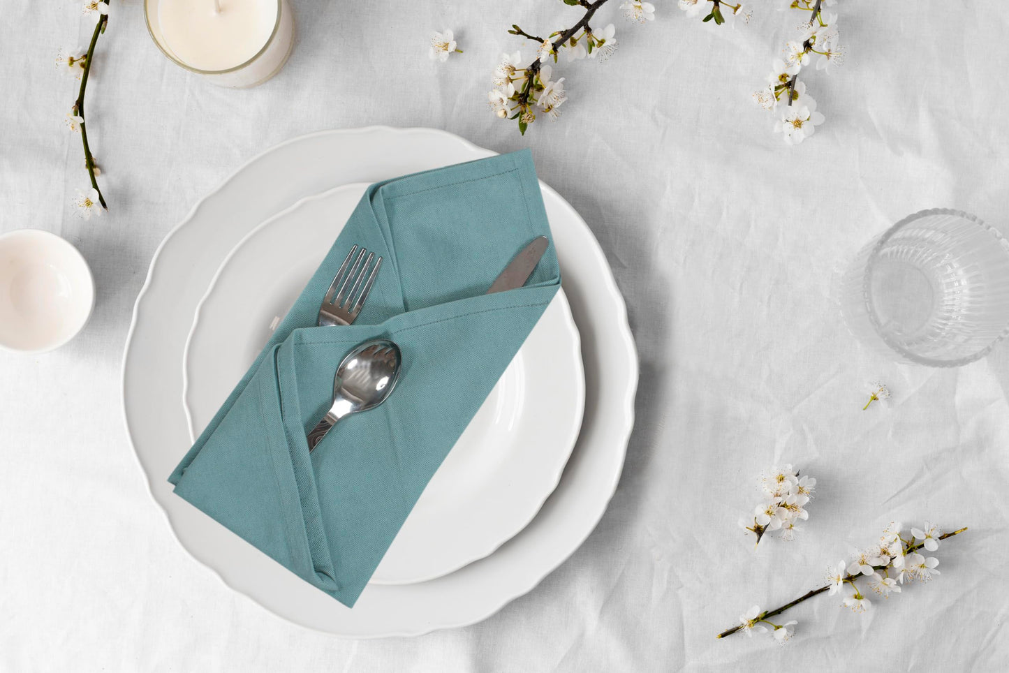 ACCENTHOME Cloth Napkins Set of 12 18x18 inch 100% Cotton Dinner Napkin Washable Hotel Quality Reusable Kitchen & Table Linen for Fall Thanksgiving Family Dinners Weddings & Everyday Use - Blue