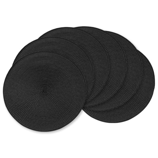 AHHFSMEI Round Braided Placemats 15 Inch Round Table Mats for Dining Tables Natural Woven Heat Resistant Place mats Set of 6 (Black)
