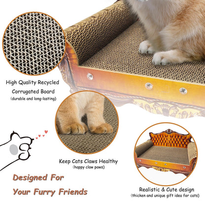 INRLKIT Luxury Cardboard Cat Scratcher Sofa Bed, Couch Shaped Cat Scratching Board, Scratch Lounge with Catnip, Scratcher for Indoor Cats(Brown)