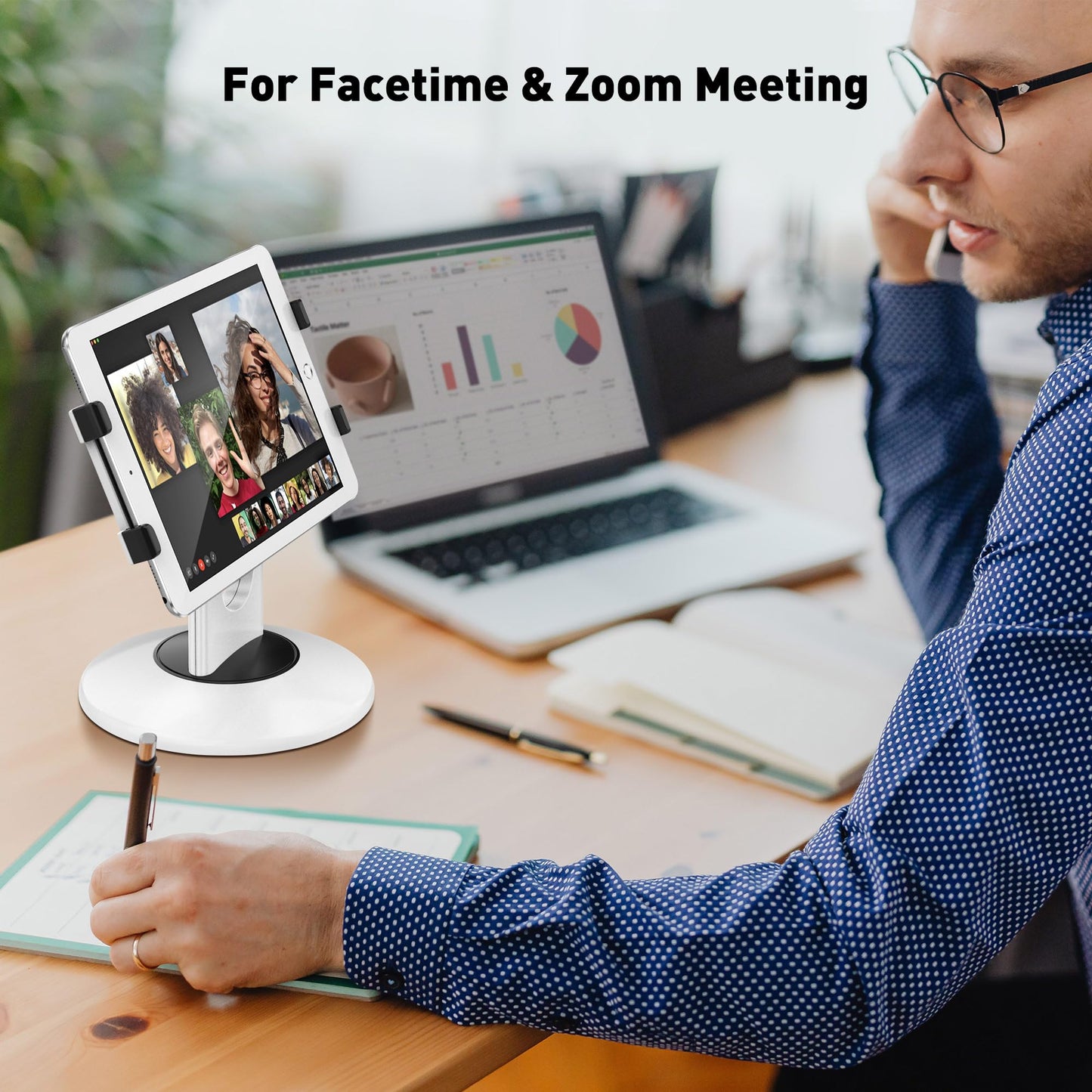 AboveTEK Retail Kiosk iPad Stand, 360° Rotating Commercial POS Tablet Stand, Fits 6"-13" (Screens) iPad mini Pro-Business Swivel Tablet Holder, for Store Office Reception Kitchen Desktop (White)