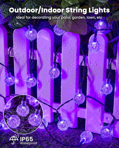 Brightown Purple Solar Halloween Lights - 60 Led 36 Feet Crystal Globe String Lights with 8 Modes, Waterproof for Outdoor Garden Yard Porch Decor