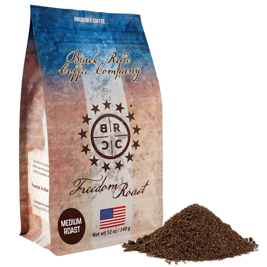 Black Rifle Coffee Company Ground Coffee Medium Roast - Roasted Blend Made from Pure Arabica Beans - Colombian & Brazilian Beans - Veteran Founded & American Made (Freedom Roast, 12oz Bag)