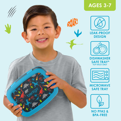 Bentgo Kids Prints Leak-Proof, 5-Compartment Bento-Style Kids Lunch Box - Ideal Portion Sizes for Ages 3-7, Durable, Drop-Proof, Dishwasher Safe, & PFAS & BPA-Free Materials (Dinosaur)