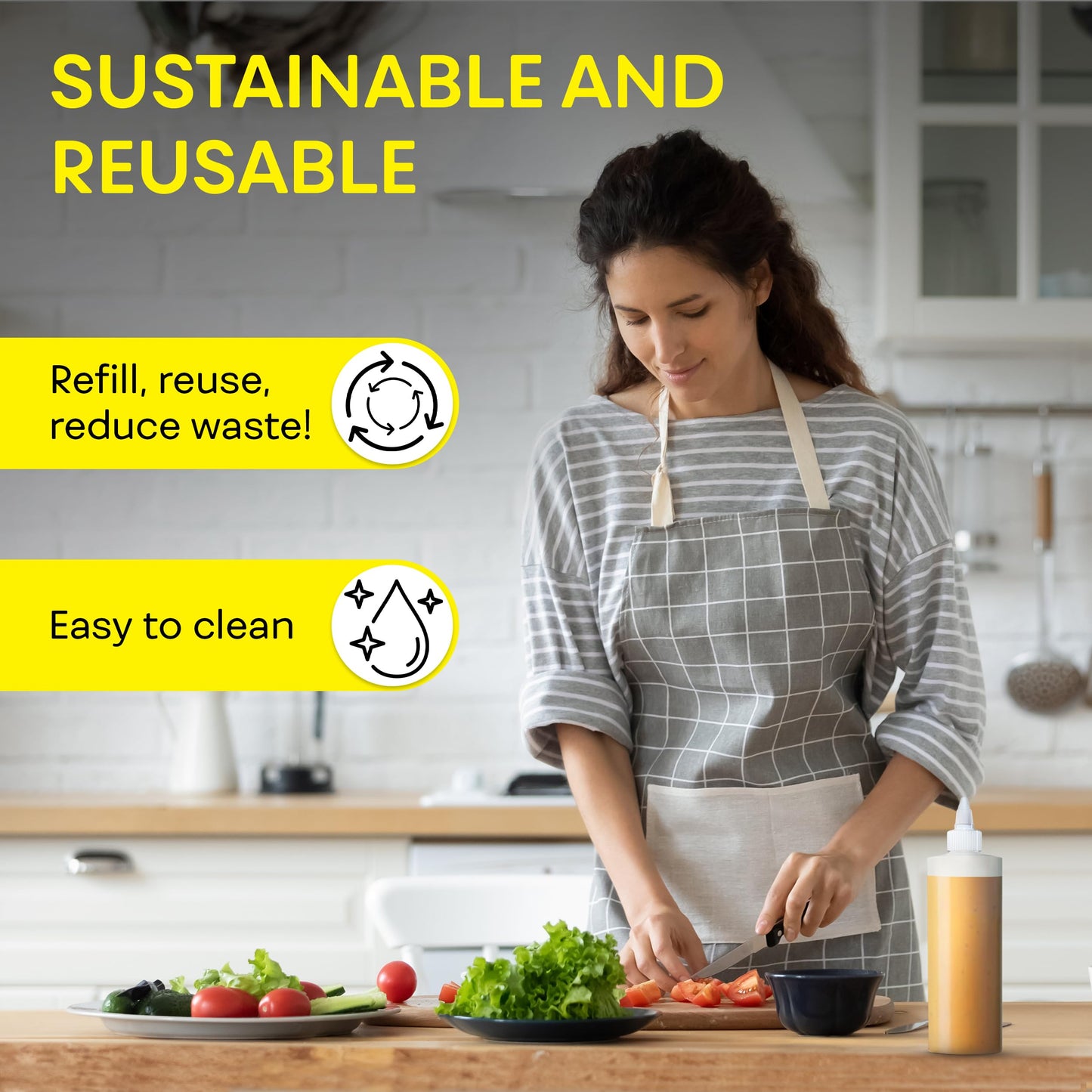 BRIGHTFROM Condiment Squeeze Bottles, 16 OZ Empty Squirt Bottle with Twist Top Cap, Leak Proof - Great for Ketchup, Mustard, Syrup, Sauces, Dressing, Oil, Arts and Crafts, BPA FREE Plastic - 2 PACK