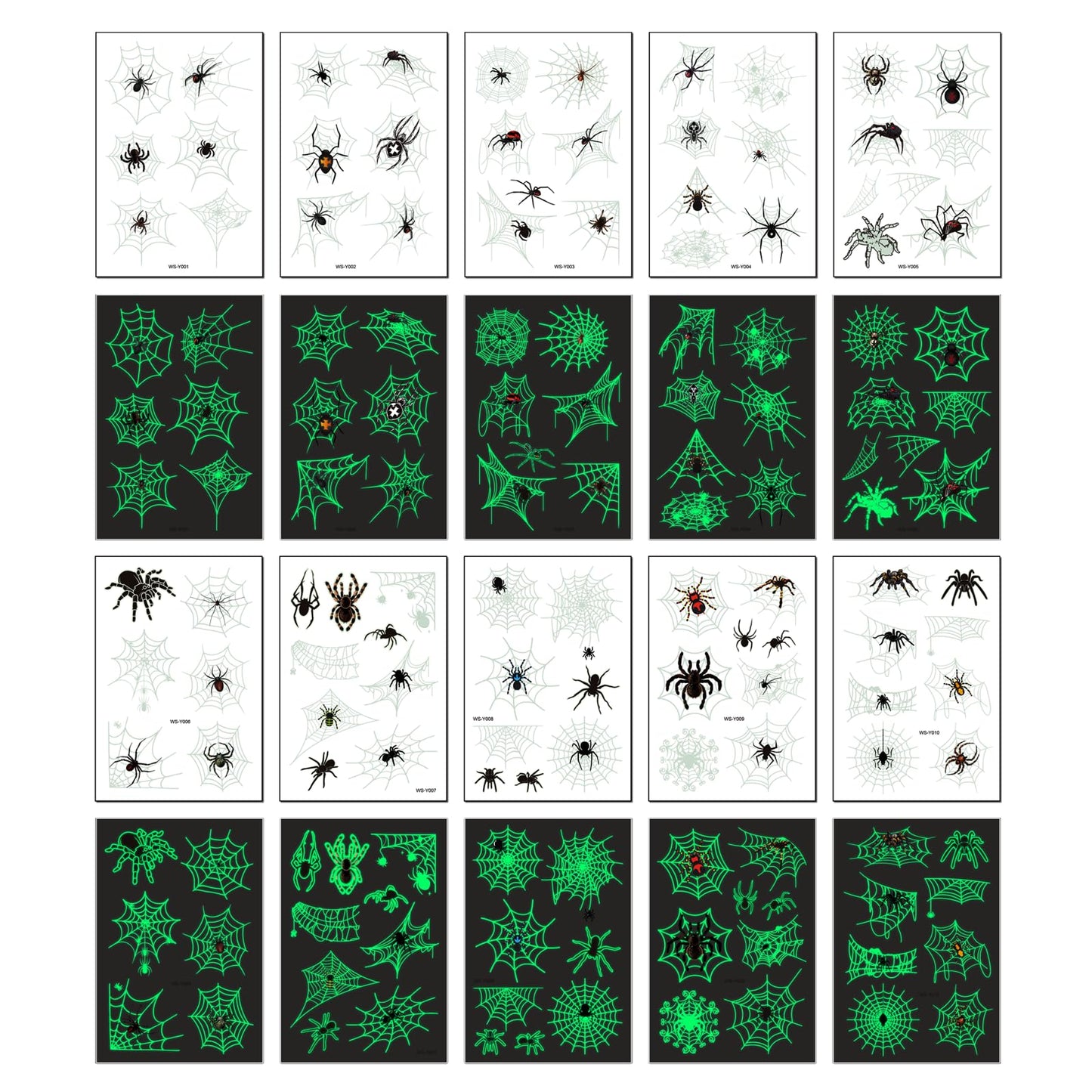 Awinmay Halloween Luminous Spider Temporary Tattoos for Kids - 10 Sheets Glow In The Dark Halloween Spider Web Tattoos for Boys and Girls, Halloween Cosplay Face Makeup Accessories Holiday Party Gifts