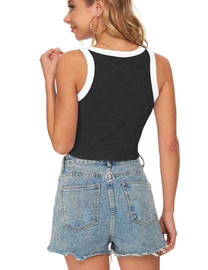 AUSELILY Womens Tank Top Womens Round Neck Basic Racerback Ribbed Tank Top Women(Black White,XL)