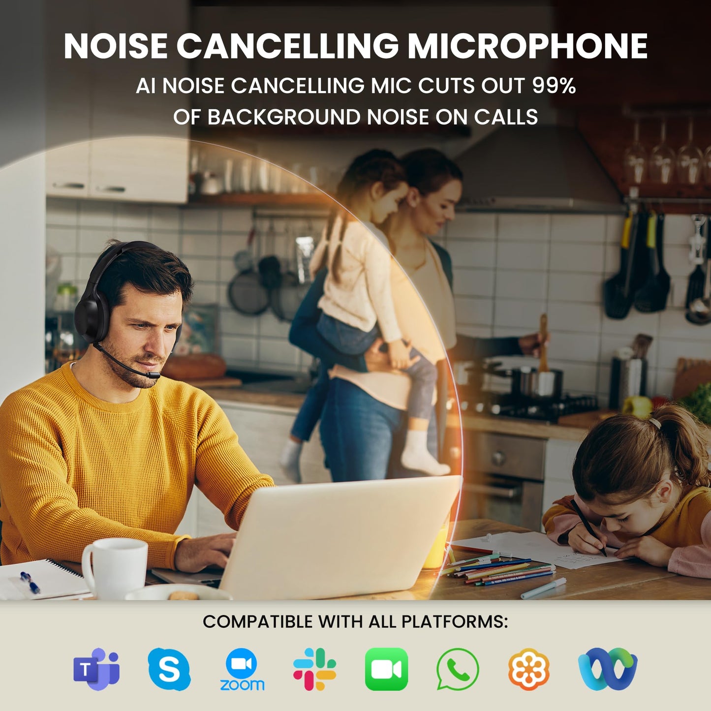 Back Bay Audio ClearCall 70 - Bluetooth Headphones with Microphone + Removable Boom Mic - Work Head Phones Wireless Bluetooth, Over Ear Headphones for Work from Home, Headset for Laptop