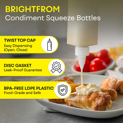 BRIGHTFROM Condiment Squeeze Bottles, 16 OZ Empty Squirt Bottle with Twist Top Cap, Leak Proof - Great for Ketchup, Mustard, Syrup, Sauces, Dressing, Oil, Arts and Crafts, BPA FREE Plastic - 2 PACK