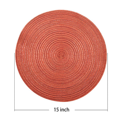 AHHFSMEI Round Braided Placemats Set of 6 Round Table Mats for Dining Tables Natural Woven Heat Resistant Place mats 15 Inch (Dark Orange)