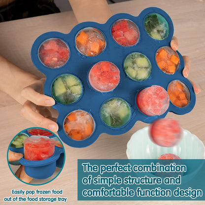 HIWOOD Baby Food Storage - 12 x 1.5OZ Silicone Freezer Tray with Lid, Containers for Homemade Purees - Midnight Blue