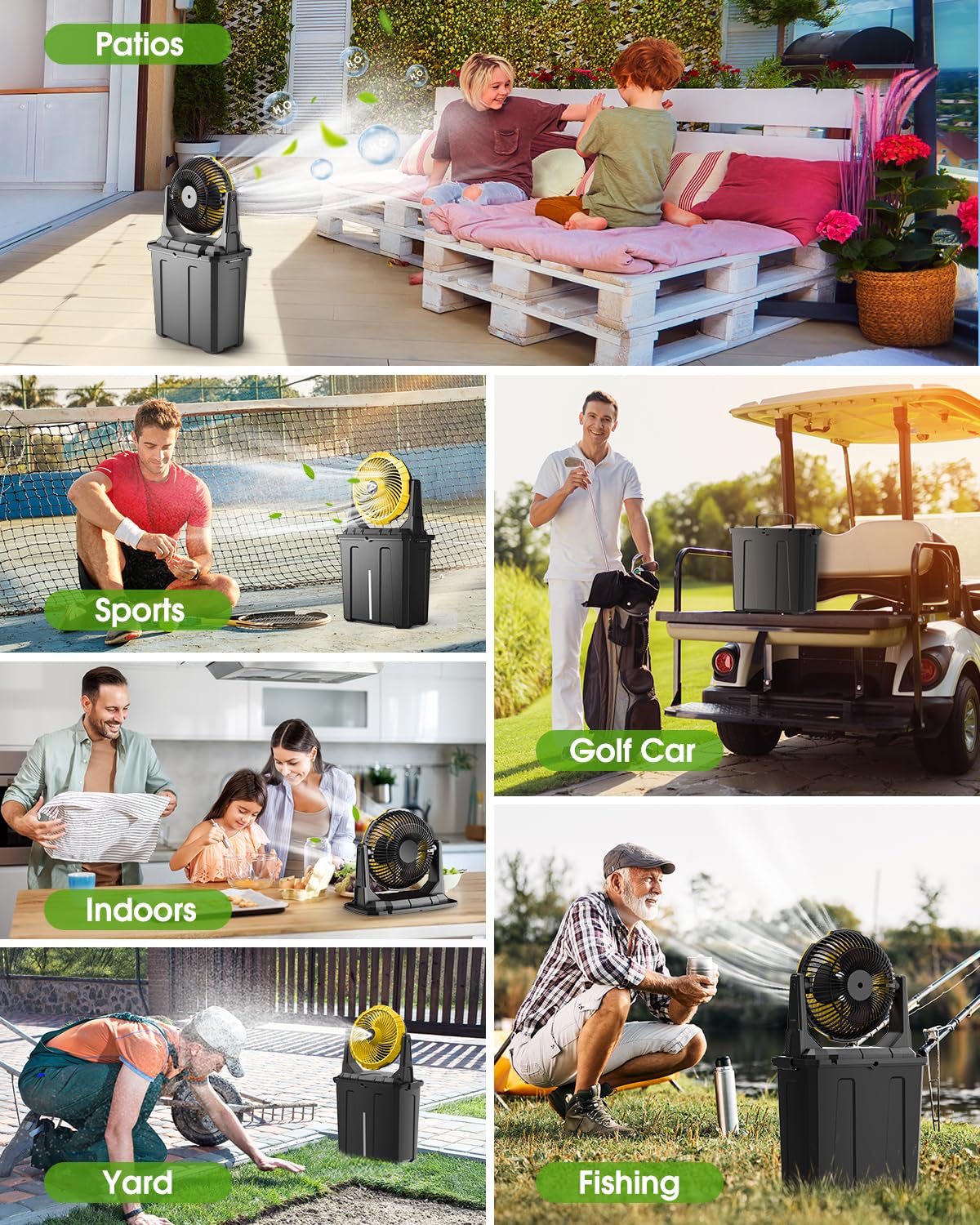 Ausic Portable Misting Fan - 9L Bucket, 10-inch Outdoor Fans for Patios/Camping/Beach/Golf etc., 20000mAh USB Rechargeable Battery Powered Floor Water Cooling Fan, 3 Strong Winds, 3 Spray Mister