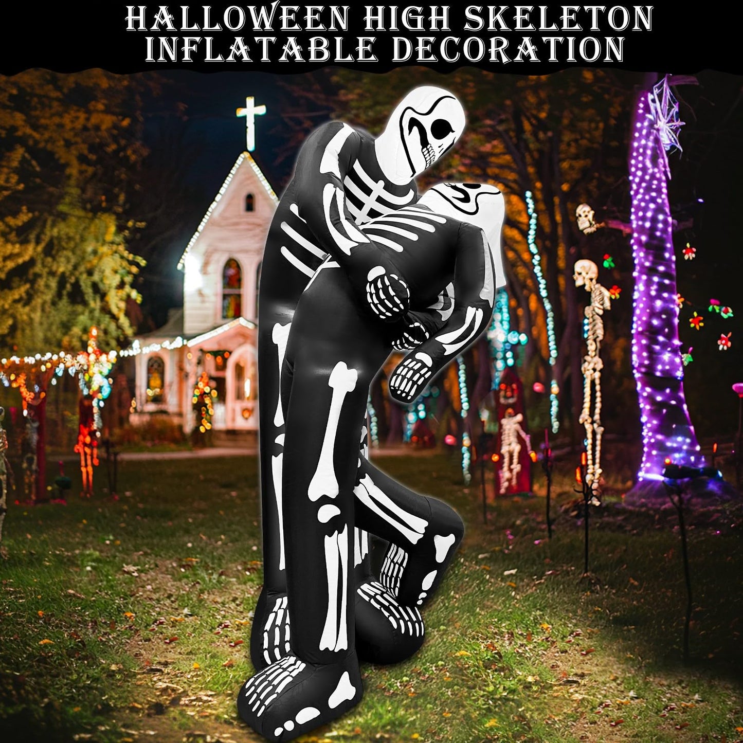 6 Ft Halloween Inflatable Skeleton Couple Embrace Kiss Outdoor Decoration with LED Lights, Day of The Dead Blow Up Skull Yard Decor Halloween Skeletons Inflatable for Holiday Party, Garden, Lawn