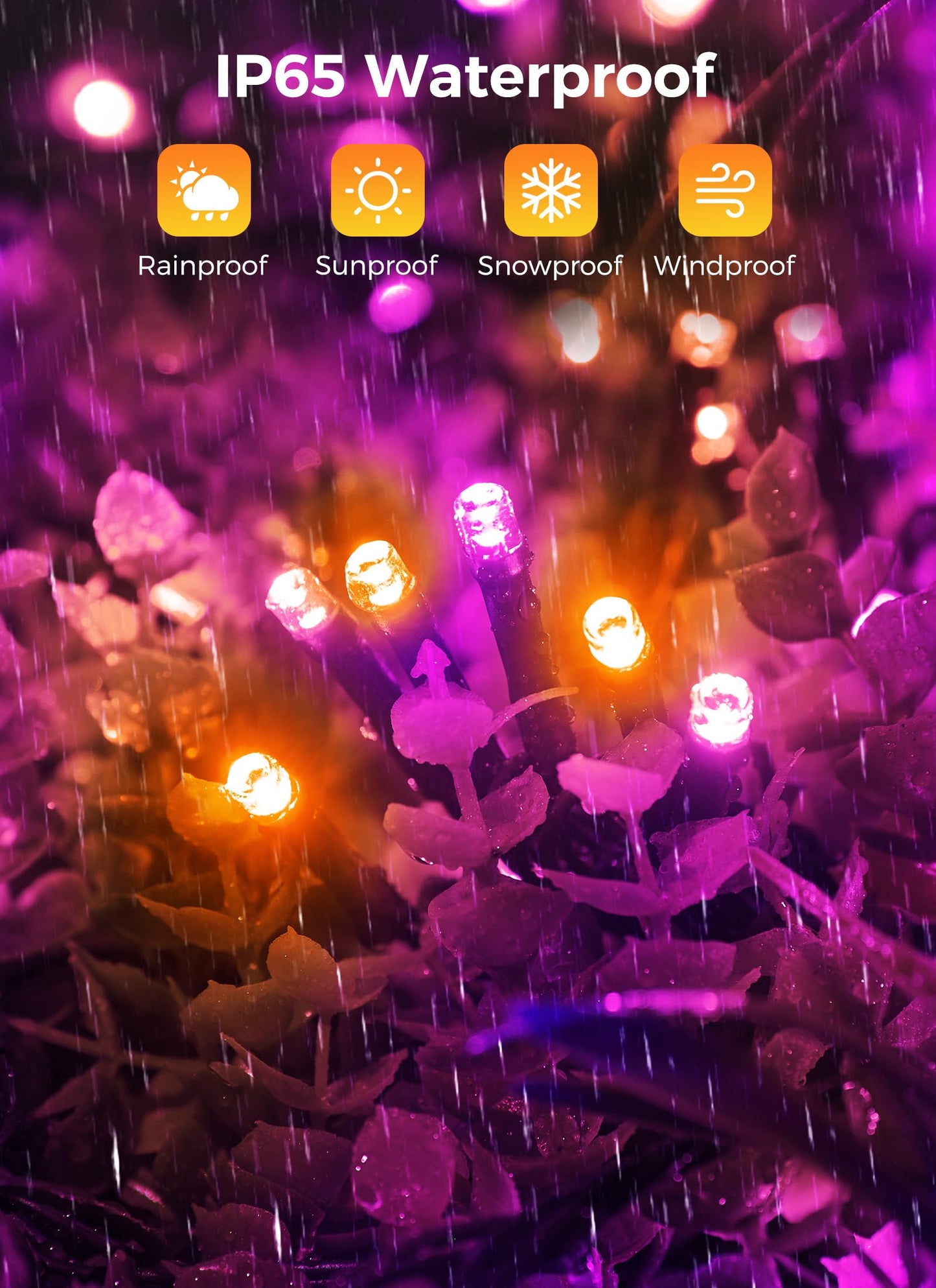 Brightown 2-Pack 400LED 170FT Total Halloween Solar Outdoor Lights IP65 Waterproof Solar Powered Lights with 8 Lighting Modes for Party Garden Yard Home Holiday Tree Decoration Lighting,Orange&Purple