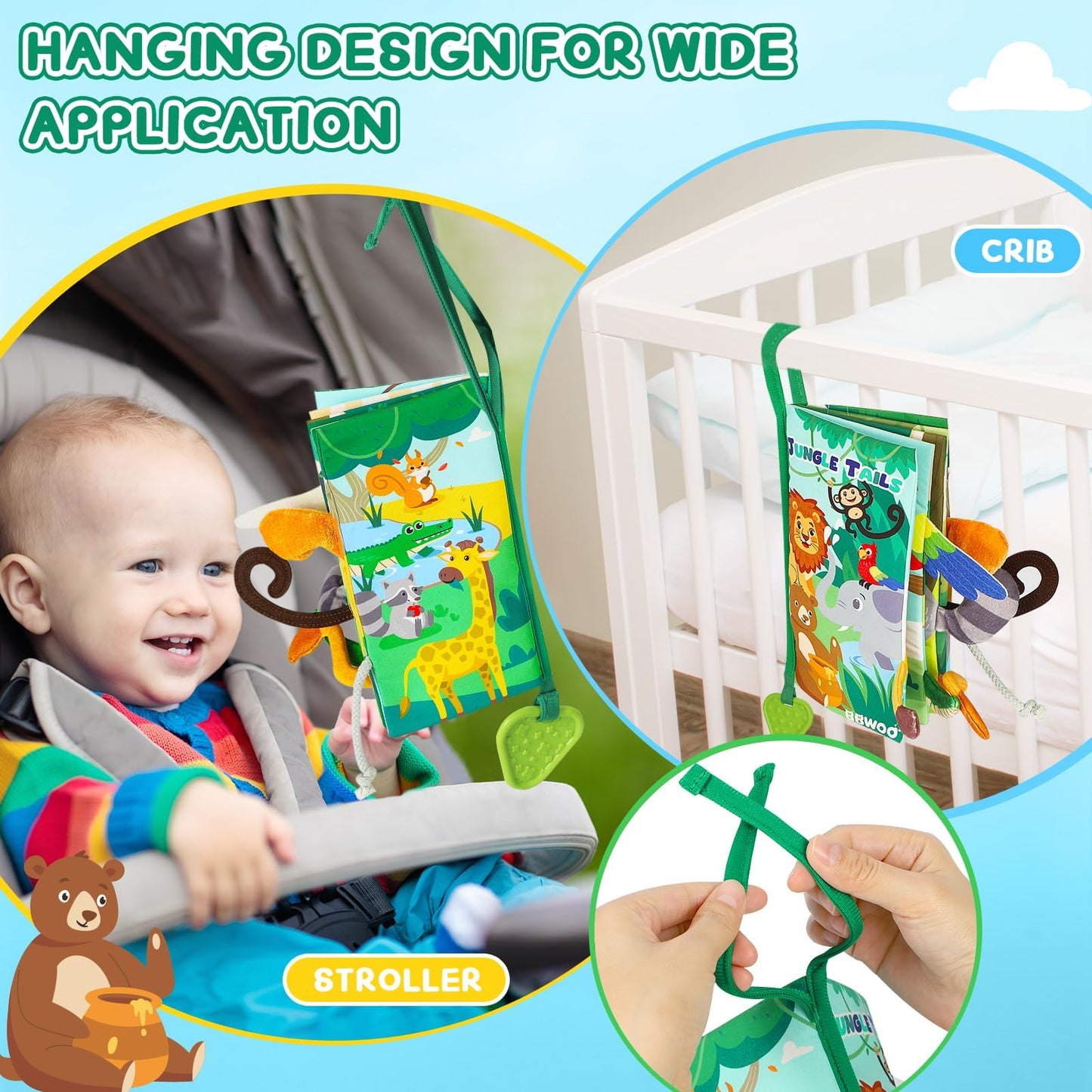 BBWOO Baby Book Toy 0-6 Months - Baby Boy Girl Shower Gift - Tummy Time Toy for Infant 6 to 12 Months - Touch and Feel Crinkle Book for Newborn Toddler with Teether - Easter Basket Essentials Stuffers