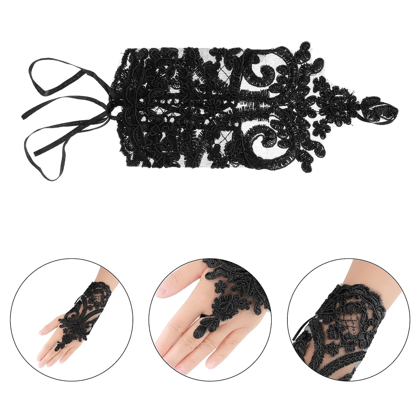 Women's Short Lace Embroidered Gloves Lace Fingerless Gloves Tea Party Gloves for Opera Prom Masquerade Evening Halloween Dress Accessories