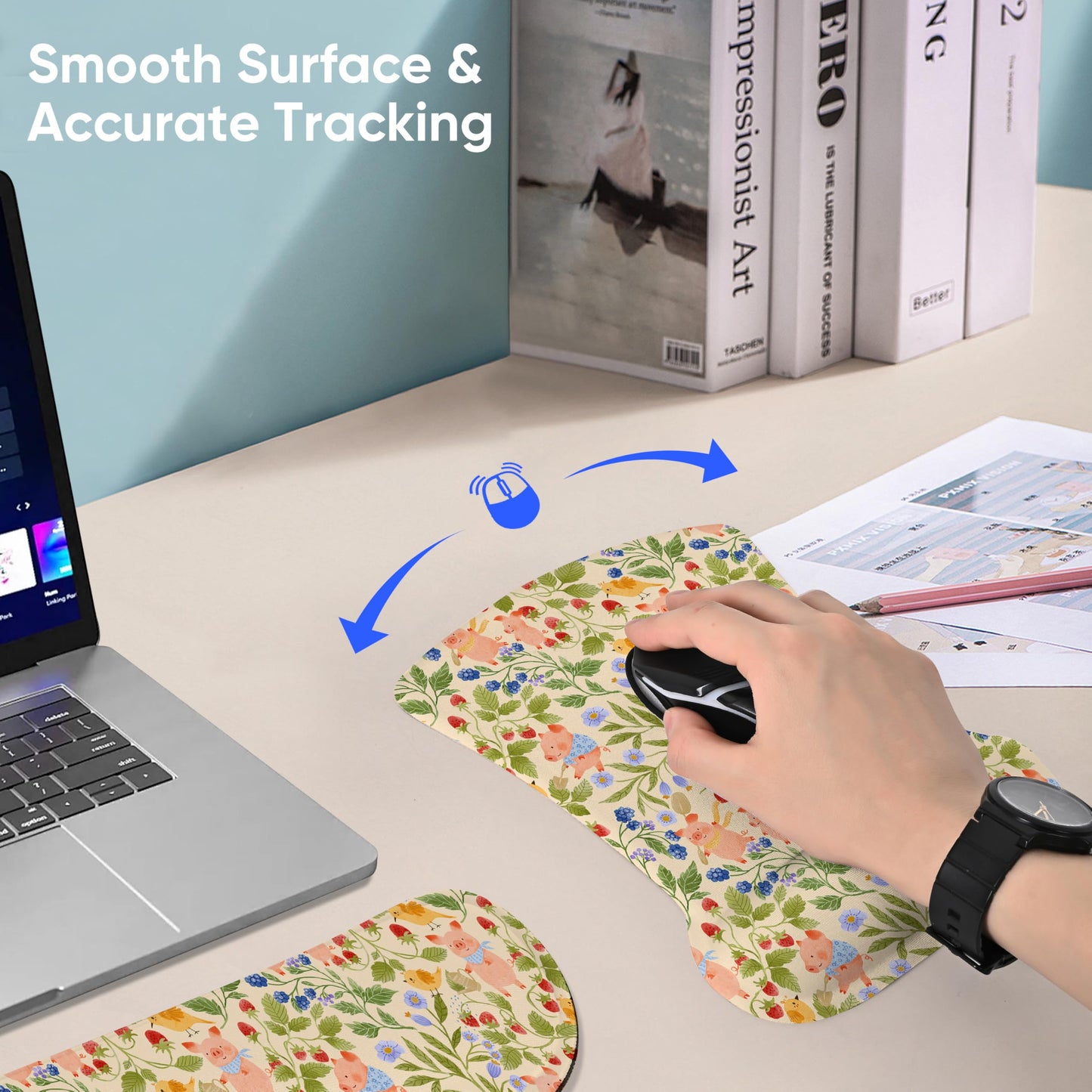 AUPET Mouse Pad Keyboard Wrist Rest Set,Ergonomic Memory Foam Mouse Pads Wrist Support Set,Non-Slip Base, Smooth Surface, Pain Relief for Gaming,Office (Pink Piggy)