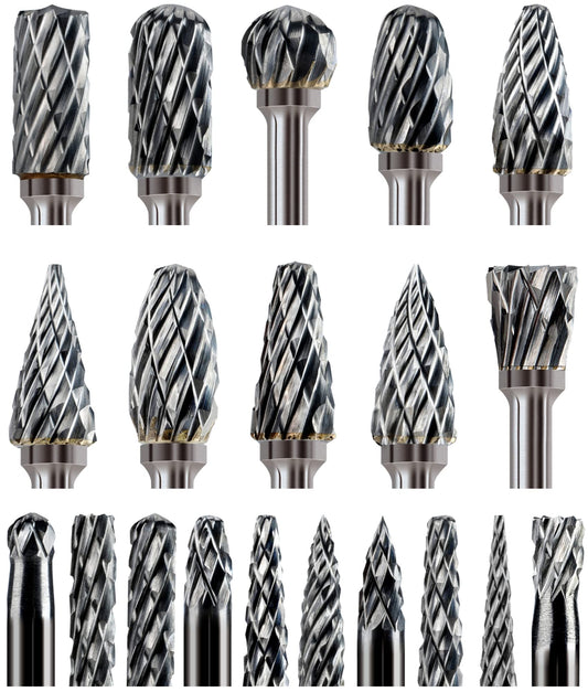 20 Pcs Carbide Burr Bits 1/8" Shank Compatible with Dremel Milwaukee Metal Grinding Wood Stone Steel Carving Cutting Engraving Grinder Kit Attachment Rotary Tool Accessories Set Harder than Diamond