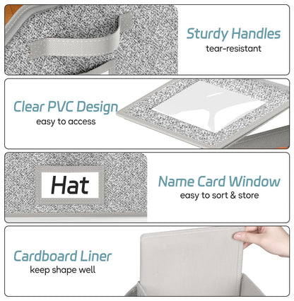 AOODA 2 PCS Stackable Hat Storage for Baseball Caps, Holds up to 24 Caps Hat Organizer for Closet, Sturdy Snapback Boxes for Men with Cardboard, Grey