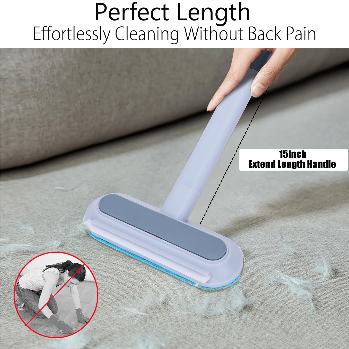 HappyLong Pet Hair Remover for Furniture, Reusable, Washable Lint Brush for Dog and Cat Hair - 17.3Inch Extendable, Gentle on Couches, Carpets, Clothes, Bedding