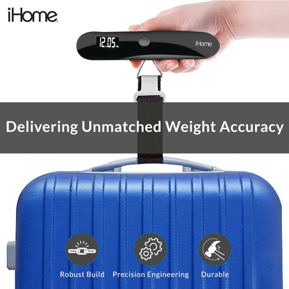 iHome Digital Luggage Scale, Battery Included, Travel Scale Luggage Weight, Baggage, Suitcase Scale, Luggage Scale Travel Digital, Hanging Scale, Luggage Weight Scale