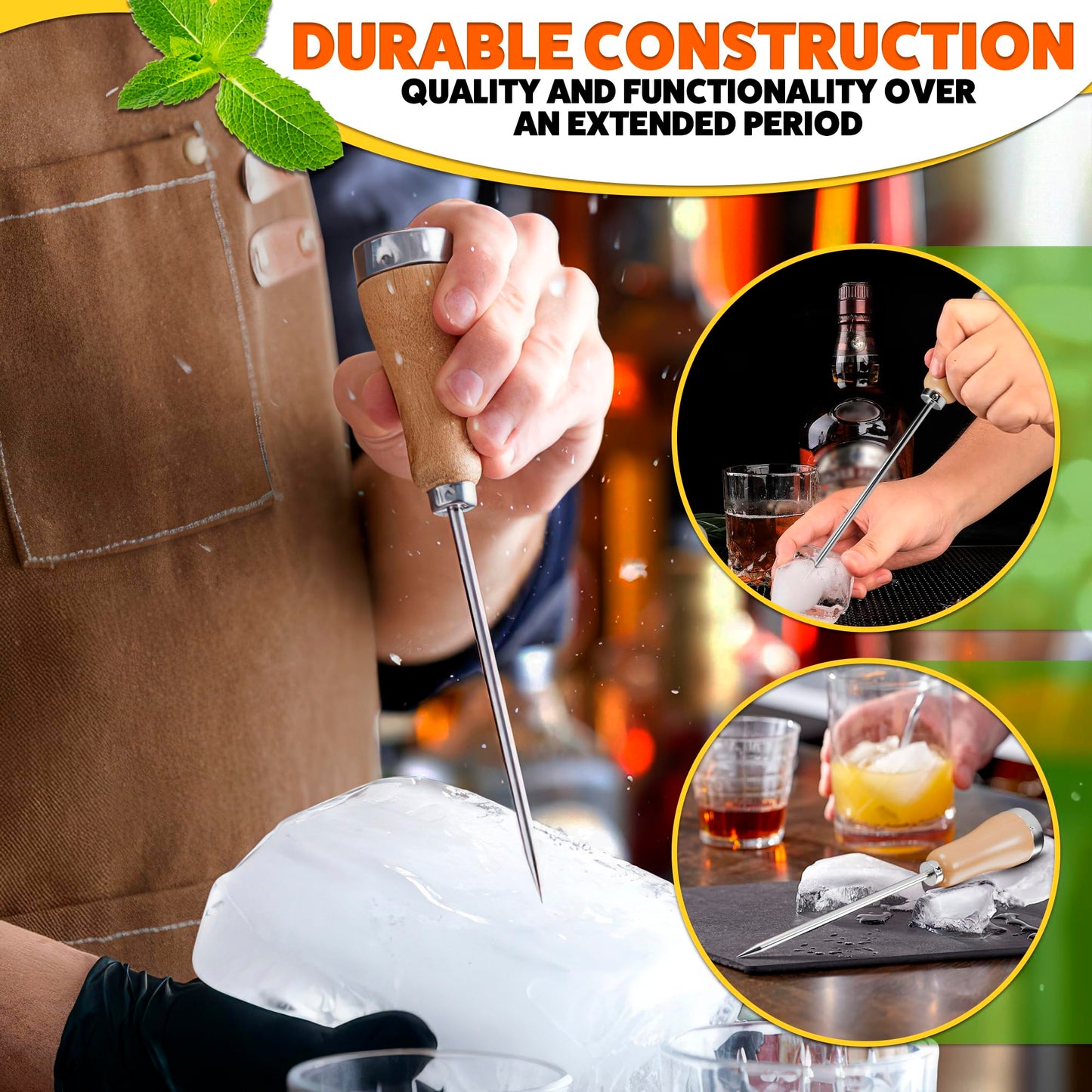 Ice Pick Tool with Stainless Steel Needle & Wooden Handle – Ice Picks for Breaking Ice In Freezer with Ergonomic Handle for Secure Grip – Designs for Kitchens, Bars & Camping Easy Breaking