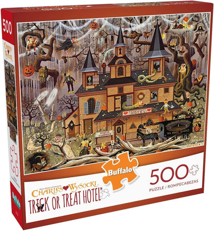 Buffalo Games - Charles Wysocki - Wysocki - Trick or Treat Hotel - 500 Piece Jigsaw Puzzle For Adults -Challenging Puzzle Perfect for Game Nights - Finished Size is 21.25 x 15.00