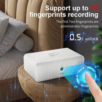 Biometric Fingerprint Storage Box,AICase Portable Cash Jewelry Security Case Lock Box Safe,Combination Lock for Car, Home,Office Travel White