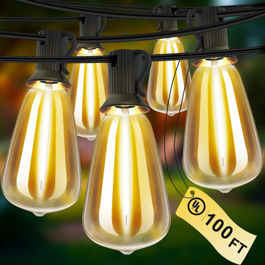 AUBVERC Outdoor String Lights 100 FT 52 Shatterproof LED Bulbs, UL Certified Patio Lights Outdoor Light Strings Waterproof for Patio Yard Outside Party Wedding, Connectable Dimmable 50 Sockets 2700K