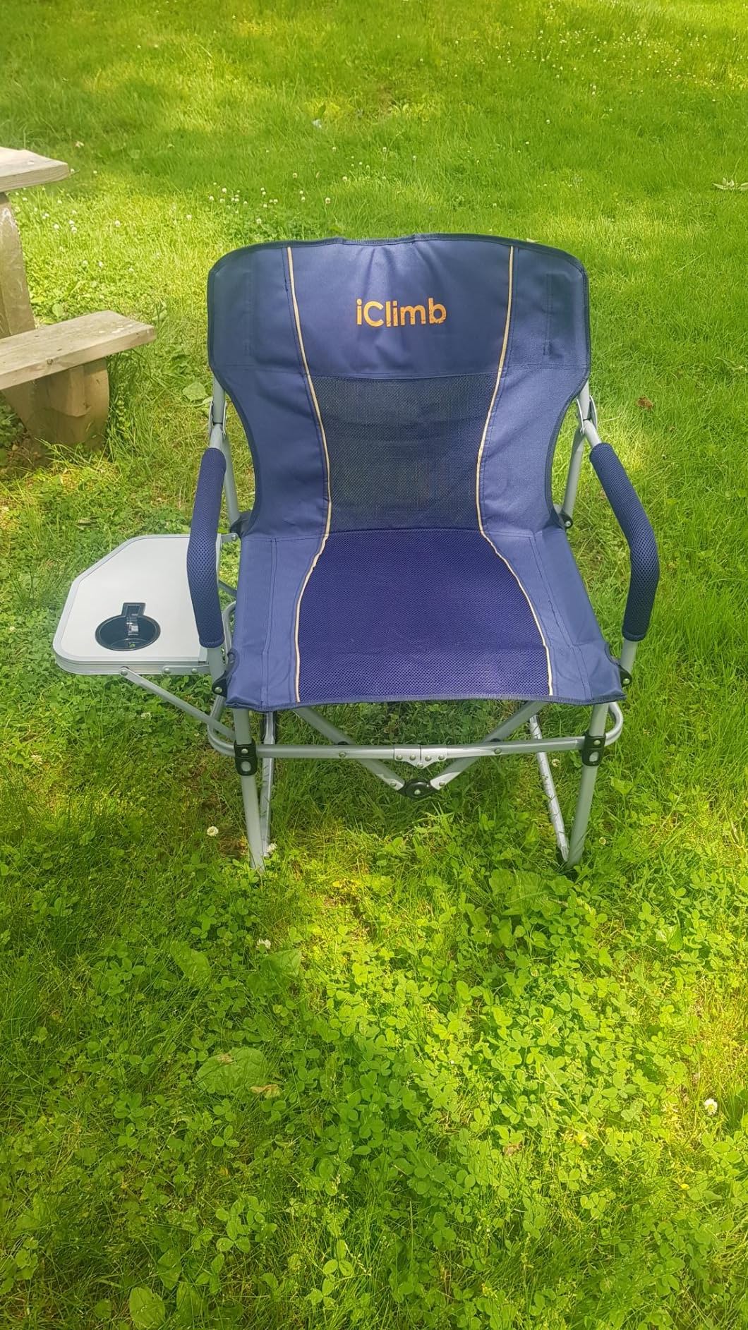 iClimb Heavy Duty Compact Camping Folding Mesh Chair with Side Table and Handle (Black, 2PC)