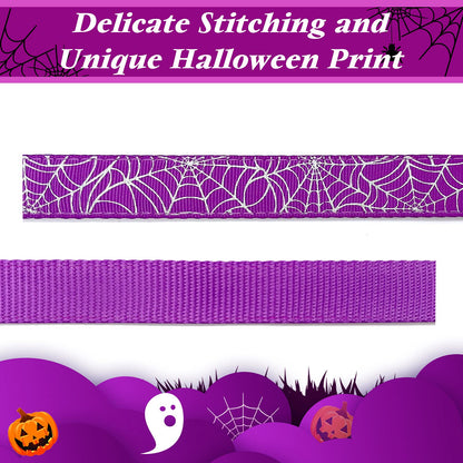 azuza Halloween Dog Collars with Bow Cute Sequined Spider Purple Dog Collar with Lace Bow tie Gifts on Halloween for Medium Dogs