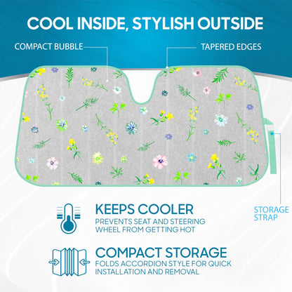 BDK Pastel Flowers Front Windshield Sunshade Accordion Folding Style Auto Shade for Cars Trucks SUVs Vans Blocks UV Rays Sun Visor Protector Easy Setup Keeps Your Vehicle Cool (58" x 27")