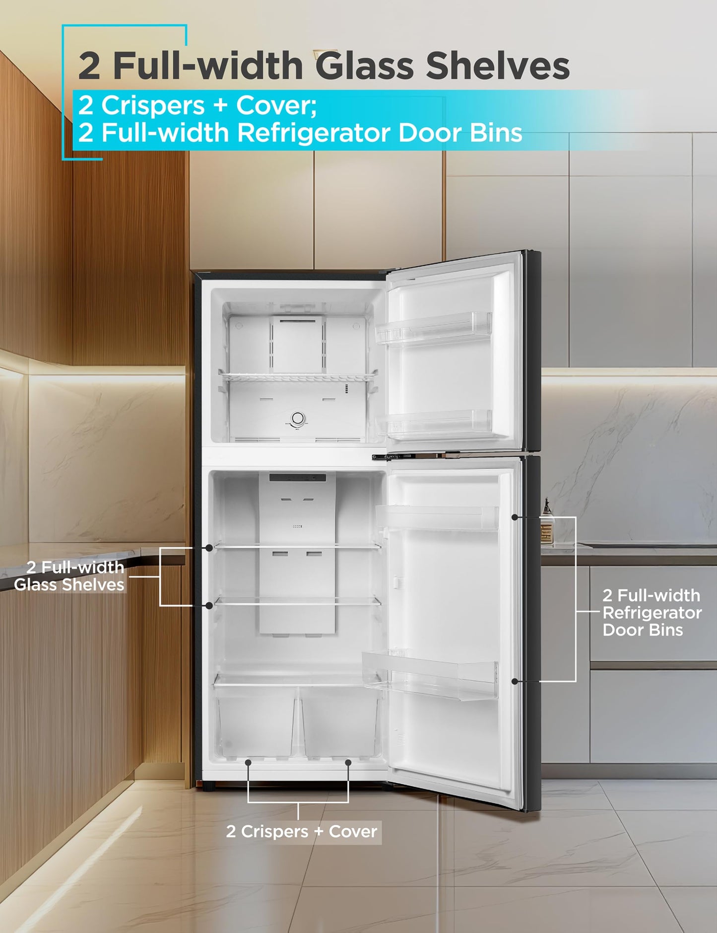 BLACK+DECKER 10 Cu. Ft. Top Mount Refrigerator with Freezer, 2 Door Refrigerator with Top Freezer and Adjustable Temperature Control, ENERGY STAR,BR1000HB, Black