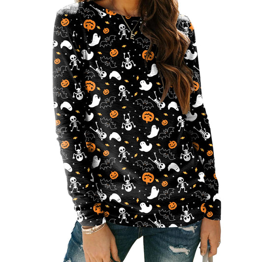 Zeagoo Long Sleeve Tops 2025 Cute Halloween Shirts for Women Pumpkin Skeleton Graphic Tshirts