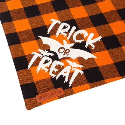 ADOGGYGO Halloween Dog Bandana Reflective Trick or Treat Boo Scarf Orange Purple Plaid Halloween Bandanas for Medium Large Dogs Pets (Large)
