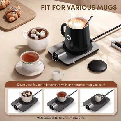 iKago Coffee Mug Warmer Set, Temperature Control Smart Heated Mug for Desk, Electric Coffee Warmer with Auto Shut Off & Real-Time Temp Display, Gifts for Men Women, 15oz, Black