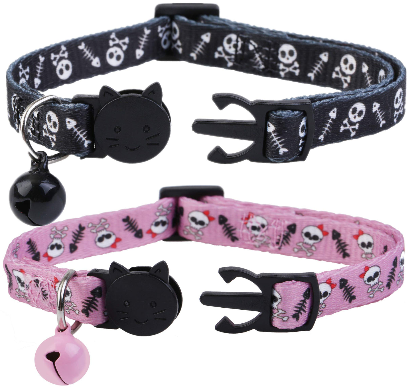 BoomBone Skull Cat Collar Breakaway with Bell,Pack of 2 Safe Halloween Puppy Collars