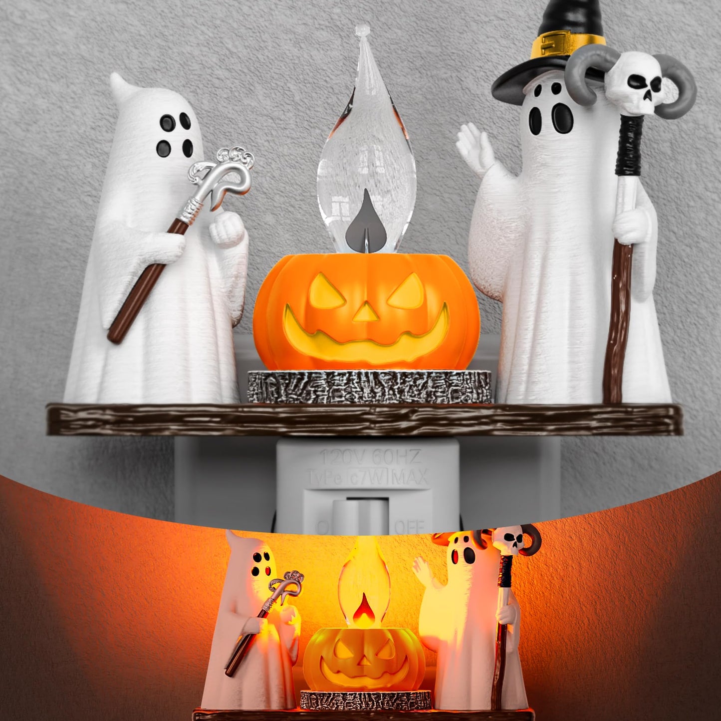 Briignite Halloween Night Light, Ghost Campfire Flickering Night Lights Plug into Wall, Cute Night Light for Kids, Plug in Ghost Nightlight with 360° Rotatable for Halloween Decorations Party