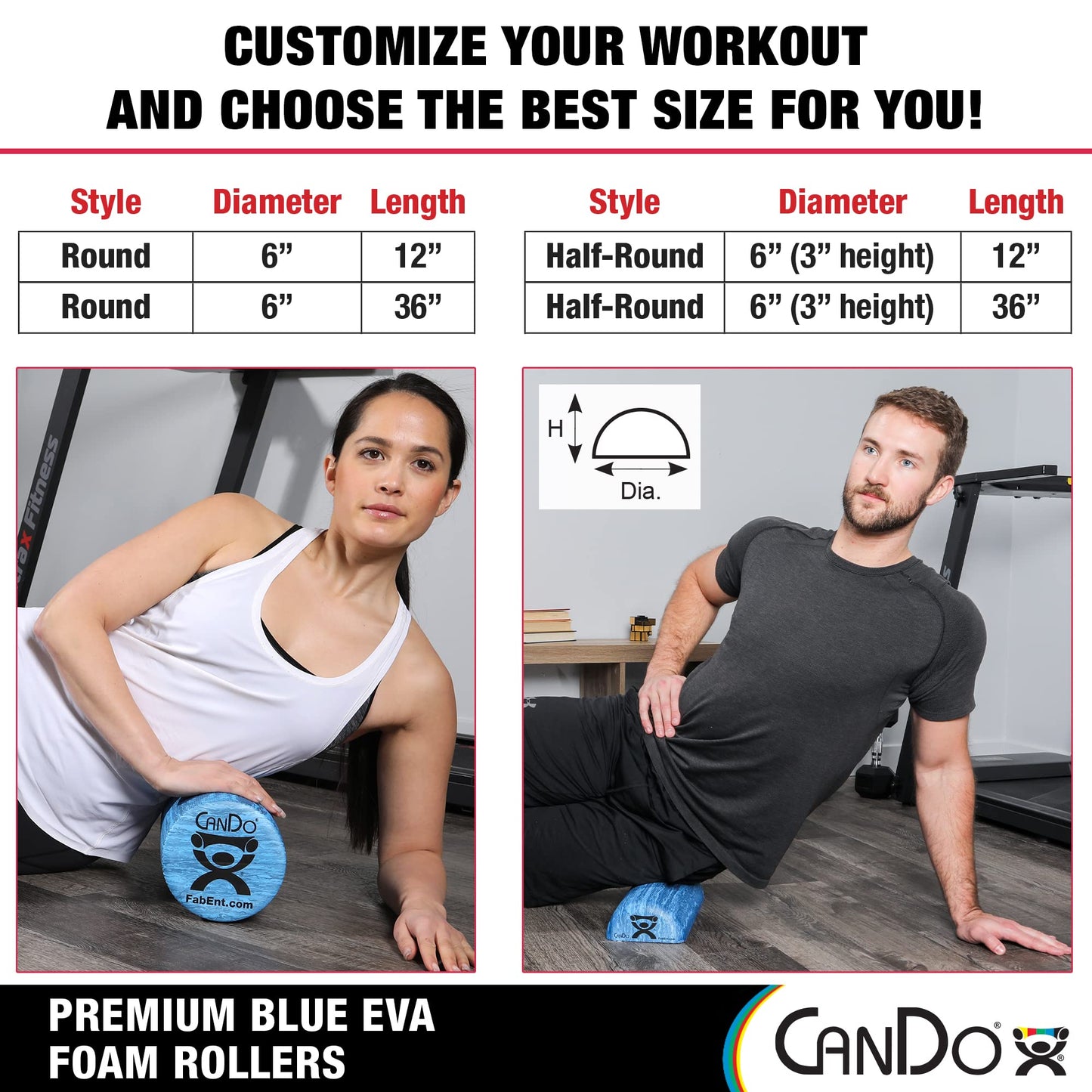 CanDo Premium Blue Marble EVA Foam Roller for Muscle Restoration, Massage Therapy, Sport Recovery and Physical Therapy 6" x 12" Half-Round