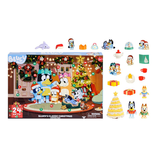 Bluey Toys for Girls and Boys, 24 Days of Surprises, Kids Advent Calendar w/Accessories, Stickers & Mini Christmas Tree