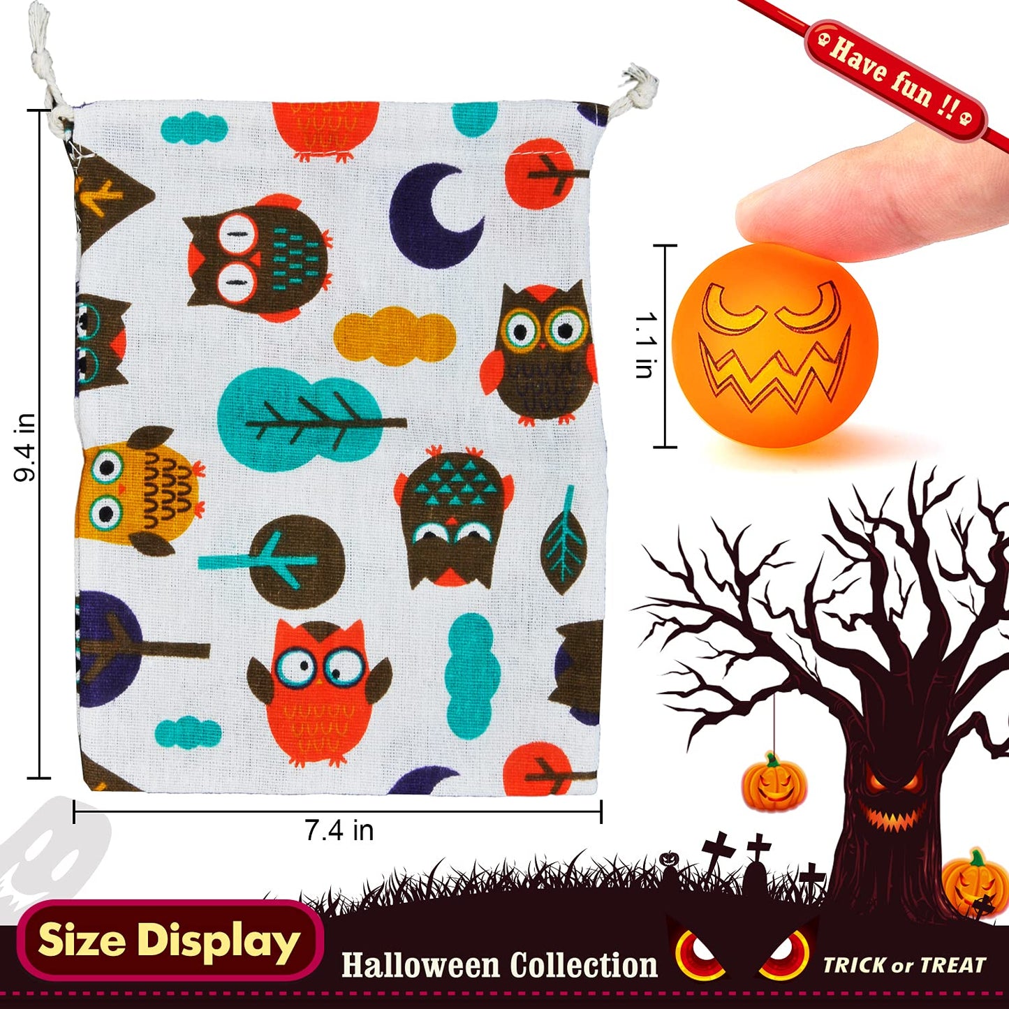 40 Glow in The Dark Bouncing Balls,Halloween Party Favors Supplies,8 Halloween Theme Designs, Trick or Treating Goodie Bag Filler, School Classroom Game Rewards, Halloween Miniatures (with Pouch Bag)