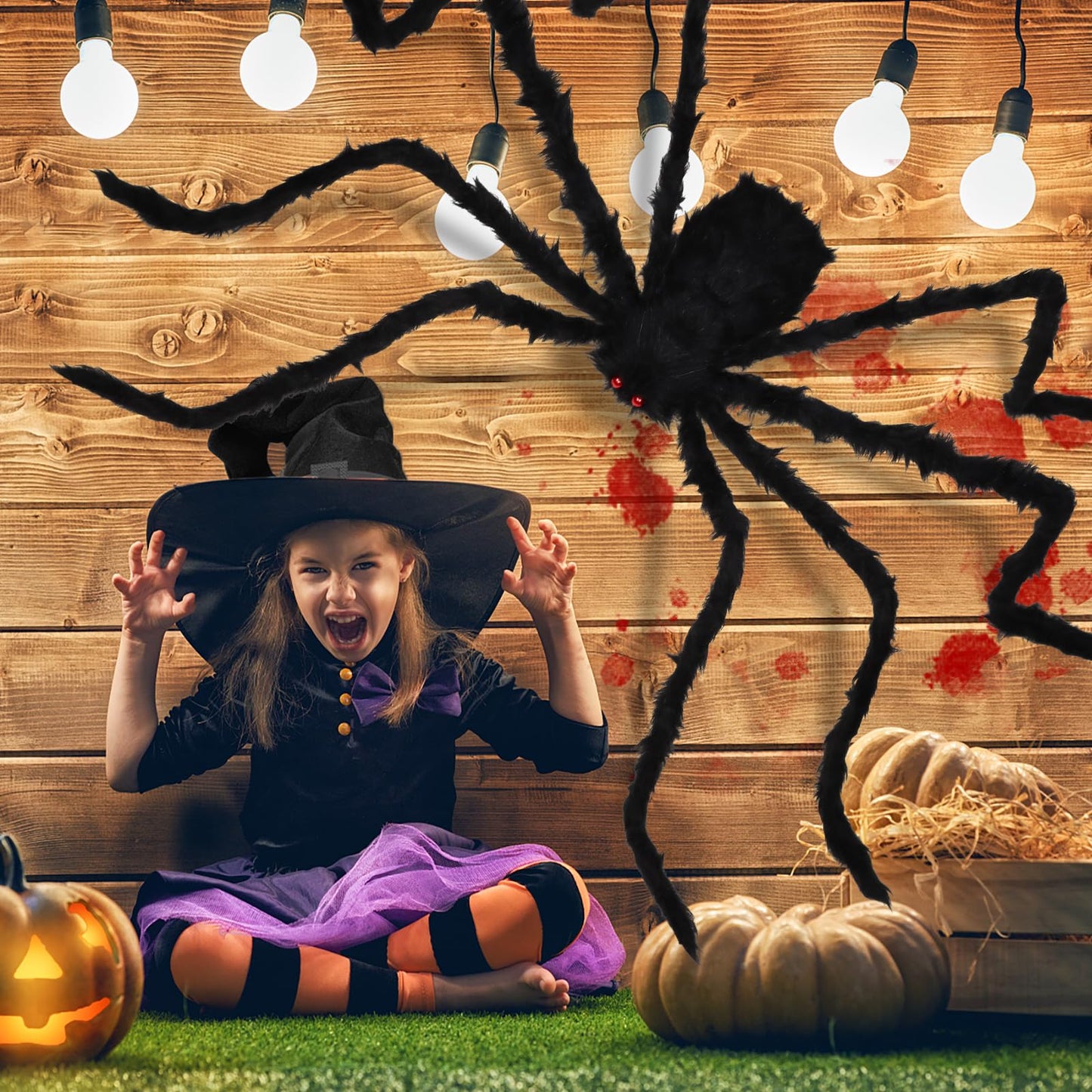 Aiduy Giant Halloween Spider 8.5 Ft - Outdoor Decorations Scary Fake Hairy Props for Yard Creepy Party Decor, Black
