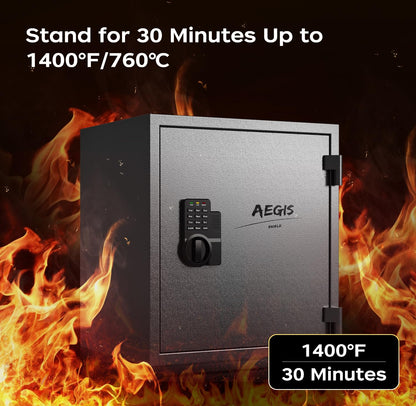 AEGIS Safe Box - 1.6 Cubic Feet Fireproof Digital Keypad Security Steel Home Office Safe for Documents, Cash, Valuables with USB Port, Emergency Keys, Removable & Adjust Shelves
