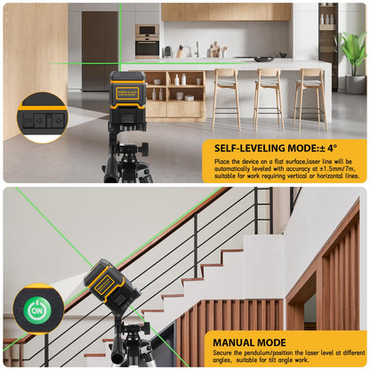ASOBRIS Laser-Level-with-Tripod, Green Cross Line Laser with Tripod Self-Leveling, Lazer Leveler Tool for Picture Hanging Construction Floor Tile Wall Home Renovation, Indoor Project, Battery Included