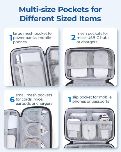 BAGSMART Electronics Organizer Travel Case, Cable Charger Cord Tech Organizer Pouch for Phone Charger Accessories, Black